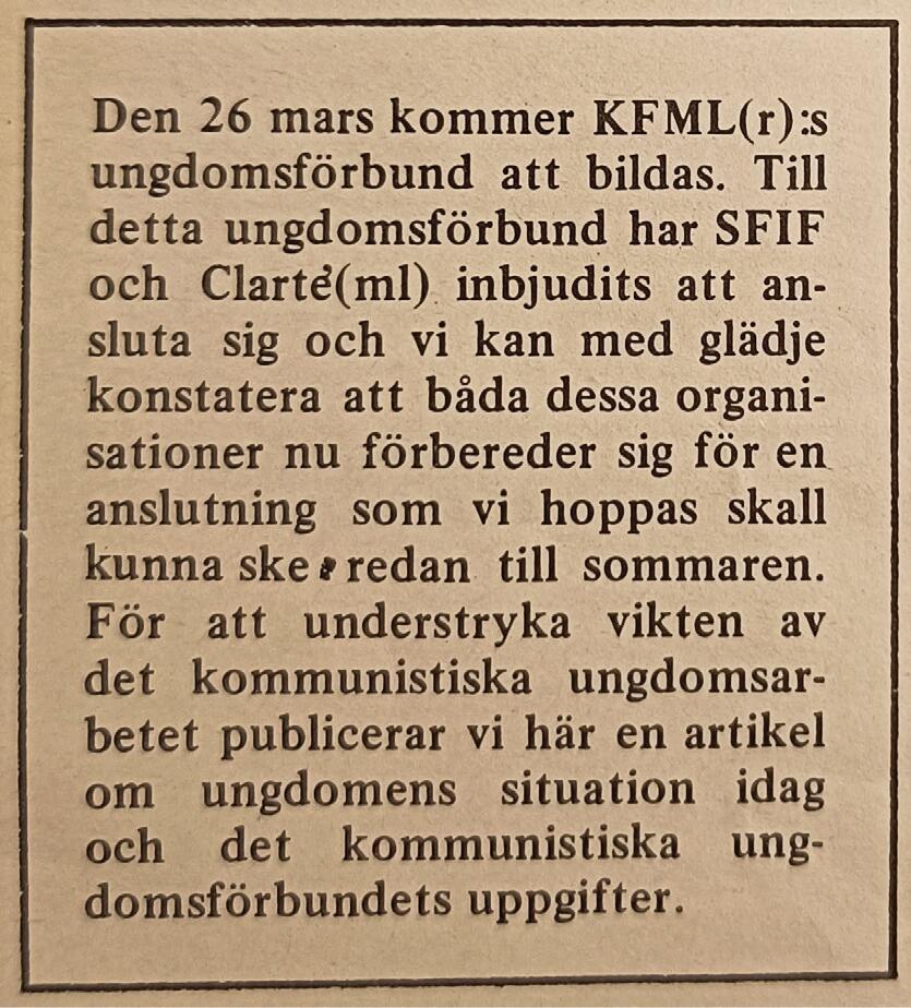 Annons om bildandet av SKU(ml) i Proletären.