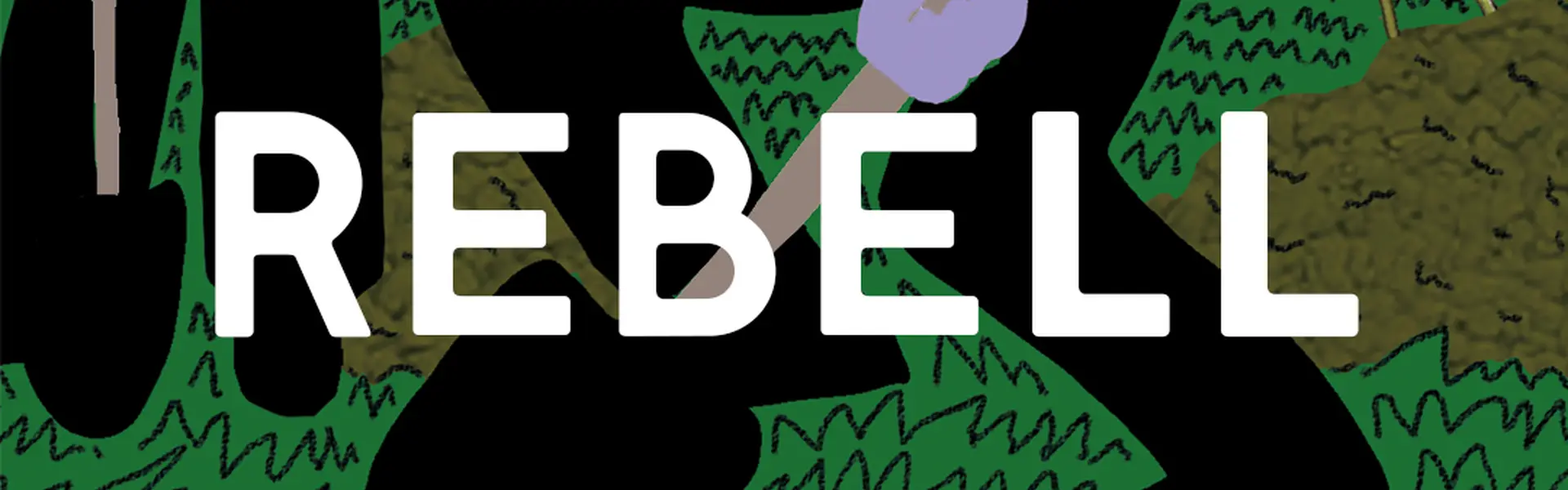 Bilden visar en del av omslaget f&ouml;r Rebells &aring;rsnummer 2023 med texten "REBELL" p&aring;.