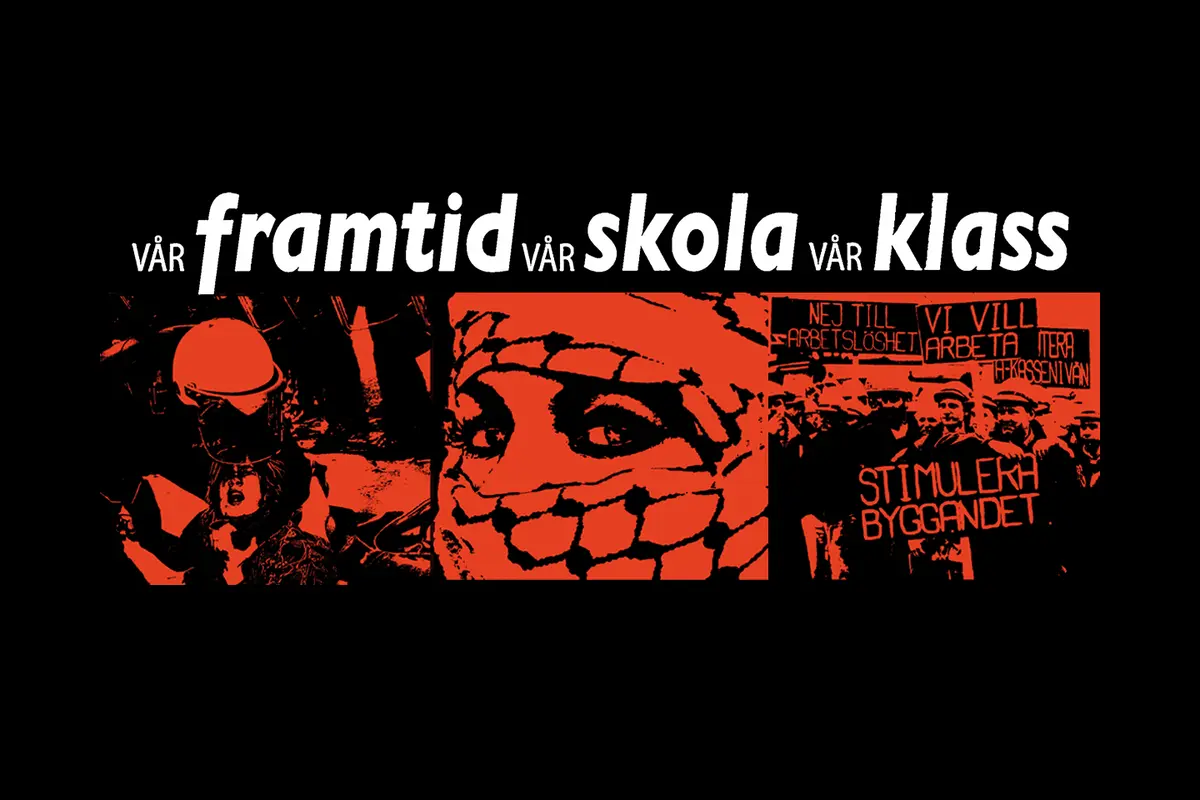 Bild med tre bilder och texten "V&aring;r framtid, V&aring;r skola, V&aring;r klass"