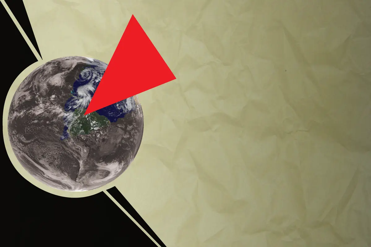 Bild p&aring; en r&ouml;d triangel som tr&auml;nger genom jorden