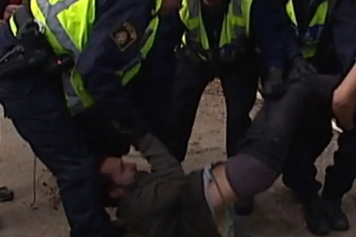 Poliser sl&auml;par bort demonstrant