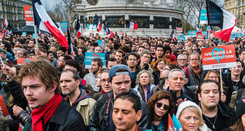 Demonstration för Jean-Luc Melenchon och La France Insoumise